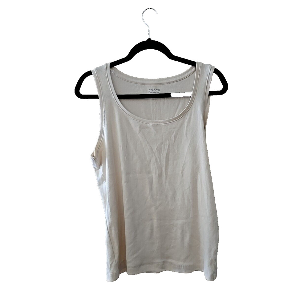 Chico's True Color Beige Scoop Neck Ribbed Sleeveless Tank‎ Top Womans Size 2 LG